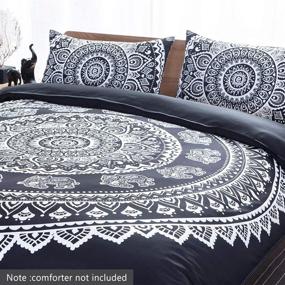 img 3 attached to 🌸 DasyFly 3 Piece Bohemian Duvet Cover Sets - Queen Size Mandala Elephant Boho Chic Bedding for Adults, Boys, and Girls - Black and White