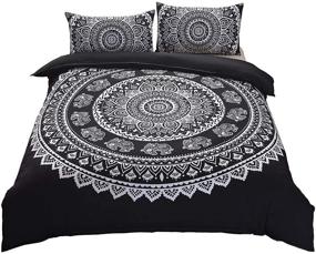 img 4 attached to 🌸 DasyFly 3 Piece Bohemian Duvet Cover Sets - Queen Size Mandala Elephant Boho Chic Bedding for Adults, Boys, and Girls - Black and White