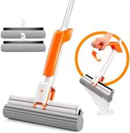 🧽 sponge mop with telescopic stainless steel handle: roller foam mop, 2 mop heads, hidden scraper - 130cm (50 inch) for all floor types logo