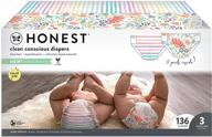 🌈 the honest company - super club box, eco-friendly diapers, rainbow stripes + flower power, size 3, 136 count (packaging may vary) logo
