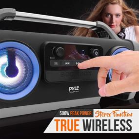 img 3 attached to 🔊 Pyle PBMSPG144: 500W Wireless Portable Bluetooth Boombox Speaker with DJ Lights, Subwoofer, FM Radio, USB/SD, and AUX Input
