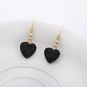 img 3 attached to SENFAI Heart Black Lava-Rock Essential Oil Diffuser Earrings - Stylish 3 Tone Dangle Jewelry