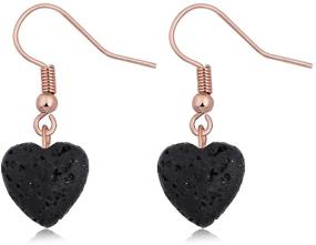 img 4 attached to SENFAI Heart Black Lava-Rock Essential Oil Diffuser Earrings - Stylish 3 Tone Dangle Jewelry