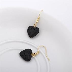 img 2 attached to SENFAI Heart Black Lava-Rock Essential Oil Diffuser Earrings - Stylish 3 Tone Dangle Jewelry