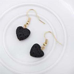 img 1 attached to SENFAI Heart Black Lava-Rock Essential Oil Diffuser Earrings - Stylish 3 Tone Dangle Jewelry