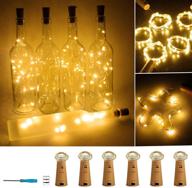 wine bottle lights with cork - 20 led copper wire string lights, pack of 6 - battery operated starry string led lights for bottles - diy christmas wedding party decoration - warm white логотип