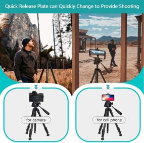 img 2 attached to 📷 PHOPIK 56-inch Aluminum Alloy Tripod for Mobile Phones and Digital SLR Cameras with Mobile Phone Holder and Quick Release Plate (Black), Ideal for 360° Panoramic Shooting - Video Tripod