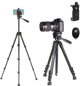 img 4 attached to 📷 PHOPIK 56-inch Aluminum Alloy Tripod for Mobile Phones and Digital SLR Cameras with Mobile Phone Holder and Quick Release Plate (Black), Ideal for 360° Panoramic Shooting - Video Tripod