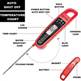 img 1 attached to 🌡️ Tiqu Kitchen Thermometer - Red Instant Read Digital Food Probe for Grilling, BBQ, Cooking, and More - Indoor/Outdoor Use - Magnetic Storage on Grill or Fridge - Folding Temperature Gauge