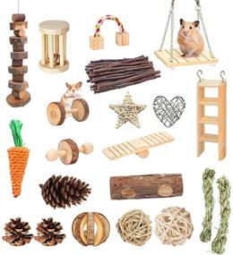 img 4 attached to 🐹 Smilerain 21 Pcs Hamster Chew Toys Guinea Pig Toys: Exercise Dumbells, Roller Balls, Rabbit Chinchilla, Small Wooden Pine Toys and Accessories for Pet Play