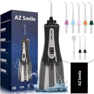 🦷 az smile cordless dental flossers: portable oral irrigator with 5 modes, oled display & 8 jet tips - perfect for teeth cleaning at home or on the go! logo