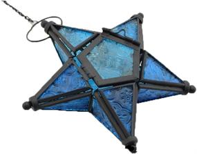 img 4 attached to Blue Glass Star Lantern Candle Holder for Home, Patio, and Garden Decoration