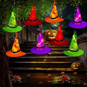 img 4 attached to 🎃 Tcamp 8Pcs Hanging Lighted Glowing Witch Hats with 44ft 104LED Halloween Lights: Ultimate Outdoor Halloween Decorations with 8 Lighting Modes