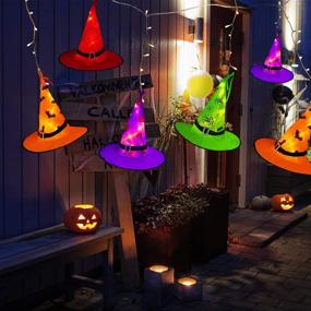 img 2 attached to 🎃 Tcamp 8Pcs Hanging Lighted Glowing Witch Hats with 44ft 104LED Halloween Lights: Ultimate Outdoor Halloween Decorations with 8 Lighting Modes