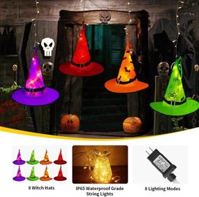 img 3 attached to 🎃 Tcamp 8Pcs Hanging Lighted Glowing Witch Hats with 44ft 104LED Halloween Lights: Ultimate Outdoor Halloween Decorations with 8 Lighting Modes