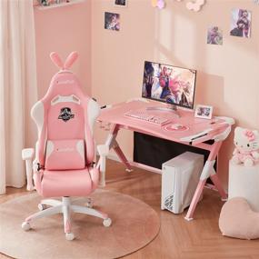 img 1 attached to AutoFull Pink Gaming PU Leather High Back Ergonomic Racing Office Desk Computer Chairs with Lumbar Support and Cute Rabbit Ears - Enhanced SEO