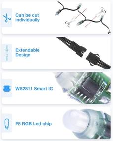 img 2 attached to 🎄 Aclorol 12V WS2811 LED String Lights - Waterproof IP68, RGB Individually Addressable, Full Color, Black Wire, 12mm Diffused Digital Round Module - 200pc/4set for Christmas Holiday Party