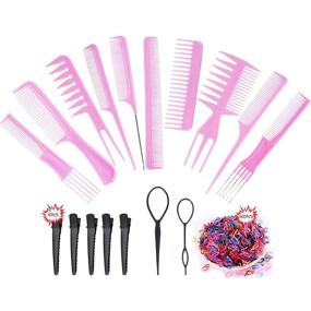 img 4 attached to Enhance Your Hairstyling with Rat Tail Combs, Wide Tooth Comb, and Pink Ponytail Tools