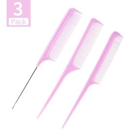 img 3 attached to Enhance Your Hairstyling with Rat Tail Combs, Wide Tooth Comb, and Pink Ponytail Tools