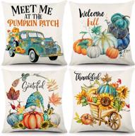 cdwerd fall pillow covers 18x18 set of 4 - farmhouse outdoor teal autumn decor with sunflower gnome truck linen - thanksgiving throw pillow covers for couch home decoration logo