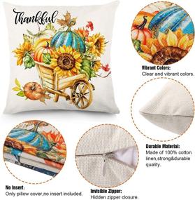 img 2 attached to CDWERD Fall Pillow Covers 18x18 Set of 4 - Farmhouse Outdoor Teal Autumn Decor with Sunflower Gnome Truck Linen - Thanksgiving Throw Pillow Covers for Couch Home Decoration