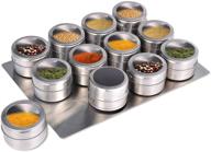 enhanced magnetic spice jars set of 12 with wall mounting capability | stainless steel spice tins with lid and sprinkle-friendly small holes | rust-free & easy to clean | includes 94 labeling stickers by beeyoka логотип