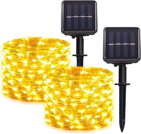 img 4 attached to Hemasxing Solar Christmas Lights Outdoor Waterproof 2 Pack 100 LED 33Ft Solar String Lights Warm White 8 Modes Copper Wire Solar Powered Fairy Lights For Xmas Garden Patio Yard Decoration