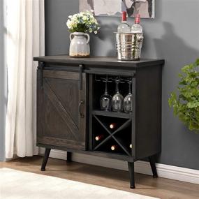 img 4 attached to 🔨 Rustic Driftwood Rogan Barn Door Bar Cabinet by FirsTime &amp; Co. - Dark Brown Wood, 31.5 x 14.5 x 31 inches