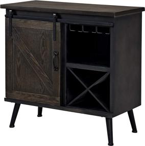 img 3 attached to 🔨 Rustic Driftwood Rogan Barn Door Bar Cabinet by FirsTime &amp; Co. - Dark Brown Wood, 31.5 x 14.5 x 31 inches