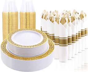 img 4 attached to 🍽️ Disposable Dinnerware - Gold Plastic Plates for Special Occasions