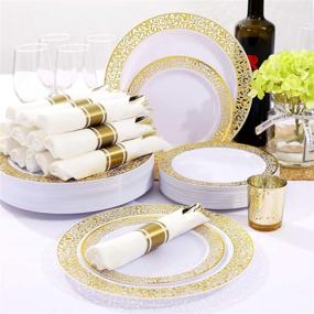 img 2 attached to 🍽️ Disposable Dinnerware - Gold Plastic Plates for Special Occasions