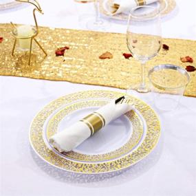 img 1 attached to 🍽️ Disposable Dinnerware - Gold Plastic Plates for Special Occasions