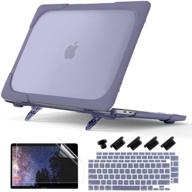 👍 dongke macbook air 13 inch case 2020 2019 2018 - a2337 m1 a2179 a1932, rugged shockproof hard shell, retina & touch id, fold kickstand - lavender gray logo