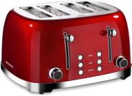🍞 redmond retro stainless steel toaster - 4 slice toasters with bagel defrost cancel function, 6 browning settings - red (model: st033) logo