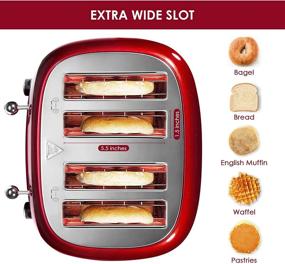 img 1 attached to 🍞 REDMOND Retro Stainless Steel Toaster - 4 Slice Toasters with Bagel Defrost Cancel Function, 6 Browning Settings - Red (Model: ST033)