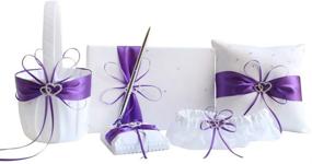 img 3 attached to 💜 5-Piece Purple Wedding Flower Girl Basket, Guest Book Pen, Ring Pillow, and Garter Set - Awtlife