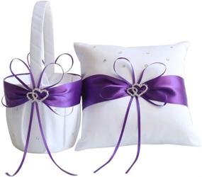 img 1 attached to 💜 5-Piece Purple Wedding Flower Girl Basket, Guest Book Pen, Ring Pillow, and Garter Set - Awtlife