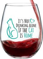 🍷 it's not drinking alone if the cat is home" - hilarious stemless cat wine glass for cat lovers, 15oz. with gift box логотип