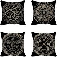 nordic ancient scandinavian viking shield emblem throw pillow covers - set of 4, 18x18 inch, white black, home decor cushion covers for sofa логотип