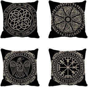 img 4 attached to Nordic Ancient Scandinavian Viking Shield Emblem Throw Pillow Covers - Set of 4, 18x18 Inch, White Black, Home Decor Cushion Covers for Sofa