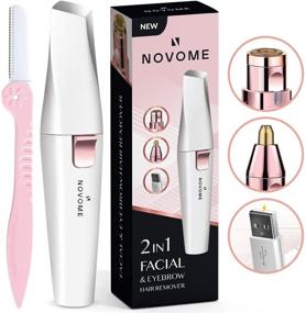 img 2 attached to NOVOME 2in1 USB Rechargeable Facial Hair Remover & Eyebrow Trimmer - Built-in LED Light - Pain-Free Hair Removal for Women's Facial Hair, Eyebrows, Arms, Thighs, Legs, and Bikini Area