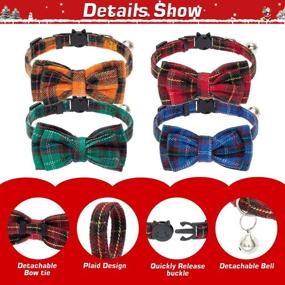 img 1 attached to 🐾 EXPAWLORER Cat Collar Breakaway with Bell - 4 Pack Classic Plaid Bow Tie Collars for Kittens