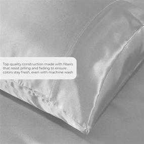 img 2 attached to 🛏️ Luxurious Grey Satin Sheets King [4-Piece Set] - Hotel Quality Silky Bedding with Wrinkle, Fade, Stain Resistance - Extra Soft 1800 Microfiber - Deep Pocket Fitted Sheet, Flat Sheet, Pillow Cases