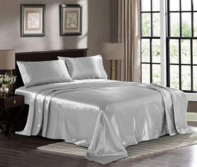 img 4 attached to 🛏️ Luxurious Grey Satin Sheets King [4-Piece Set] - Hotel Quality Silky Bedding with Wrinkle, Fade, Stain Resistance - Extra Soft 1800 Microfiber - Deep Pocket Fitted Sheet, Flat Sheet, Pillow Cases