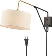 🛏️ bedroom swing arm wall lamp with plug-in or wall mount option + off-white fabric shade, 1-light логотип