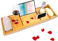 🛀 bamboo bath caddy tray with wine glass holder, book stand, and smartphone/tablet holder - expandable bathroom organizer for an enhanced home spa retreat (premium) logo