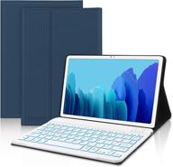 💻 wireless keyboard case for samsung galaxy tab a7 10.4 2020 model - 7 color backlit, pu leather folio cover, dark blue логотип