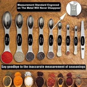 img 2 attached to 🥄 Magnetic Measuring Spoons Set: Dual Sided Stainless Steel Teaspoons Tablespoon for Dry and Liquid Measurements, Perfect for Spice Jars - Set of 9