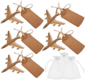 img 4 attached to ✈️ Pack of 25 Airplane Bottle Opener with White Sheer Favor Bag Kraft Escort Card Wedding Favor Baby Shower Return Gifts Travel Theme Party Favor - Start Your Adventure