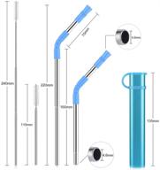 🥤 🍹 складная многоразовая нержавеющая стальная сламка с синим чехлом, бирюзовым наконечником, идеально подходит для путешествий, вечеринок, на открытом воздухе и домашнего использования - в комплекте есть щетка для чистки. логотип